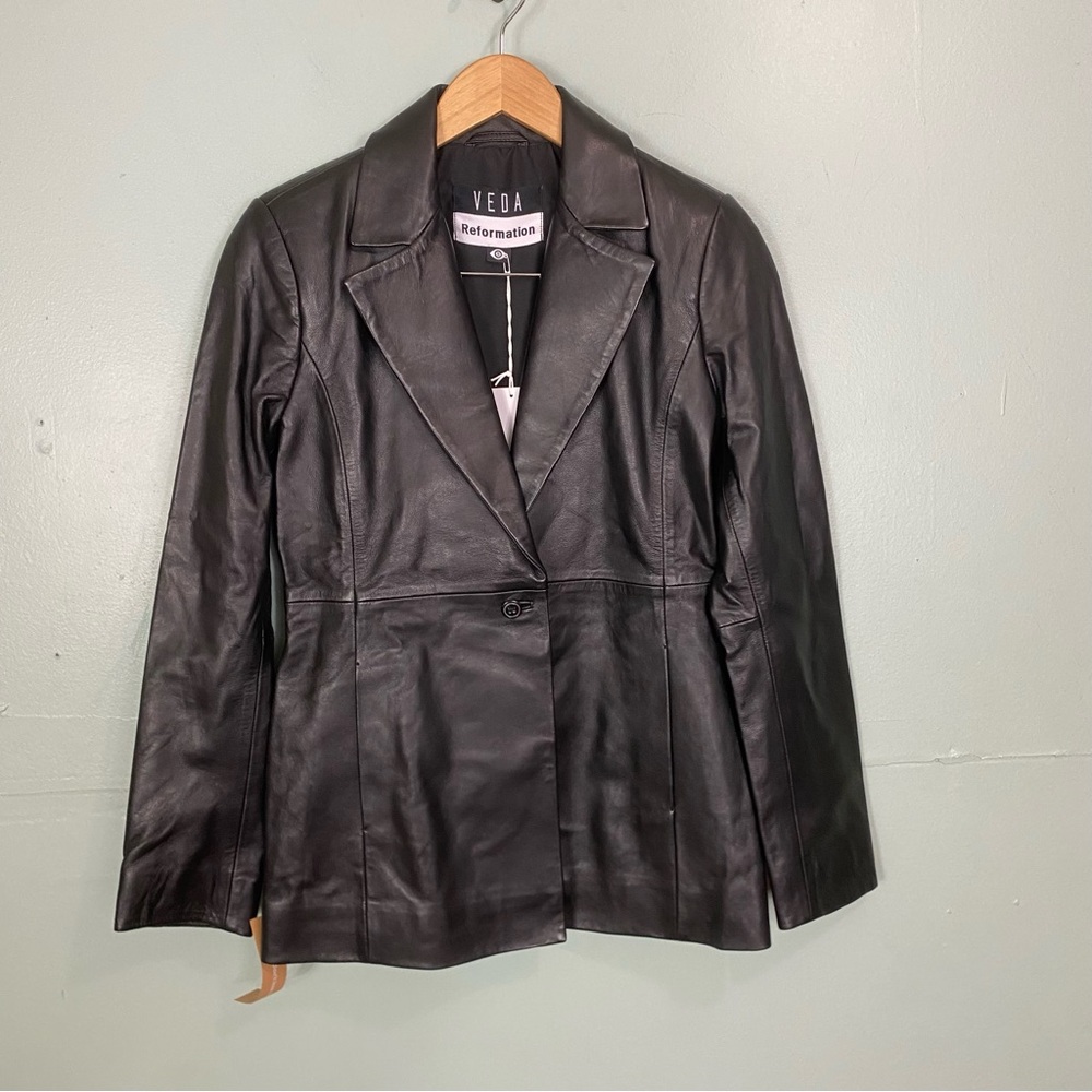 Reformation Veda Bowery Leather Blazer Black Small‎